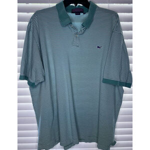 Vineyard Vines Green White/Short Sleeve Polo Shirt Men Size 2XL Preppy Striped